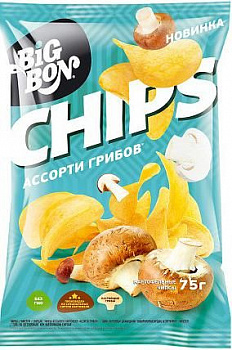 Чипсы "BIGBON" со вкусом Ассорти грибов 75 гр