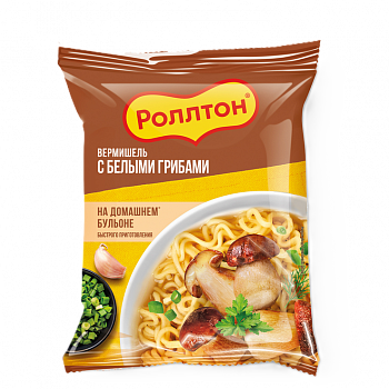 Вермишель "Роллтон" на домашнем бульоне с грибами, пачка 60г