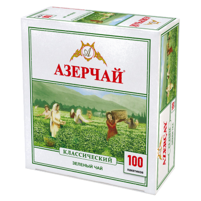 Чай "Азерчай" зеленый классический, 200гр (2г*100пак) карт/кор
