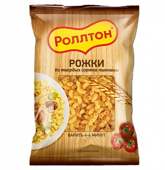 Макароны "Роллтон" Рожки, 400гр мягк/уп