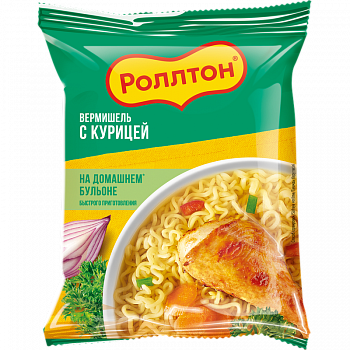 Вермишель "Роллтон" на домашнем бульоне с курицей, пачка 60г