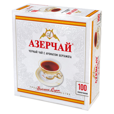 Чай "Азерчай" черный байховый с ароматом бергамота, 200гр (2г*100пак) карт/кор